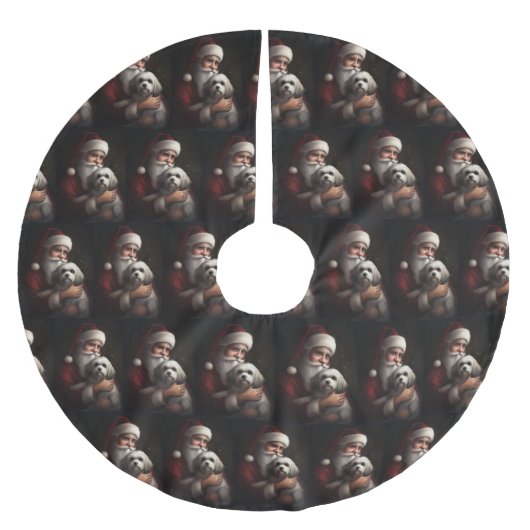 Havanese mit Weihnachtsmann Weihnachten Polyester Weihnachtsbaumdecke (Vorderseite)