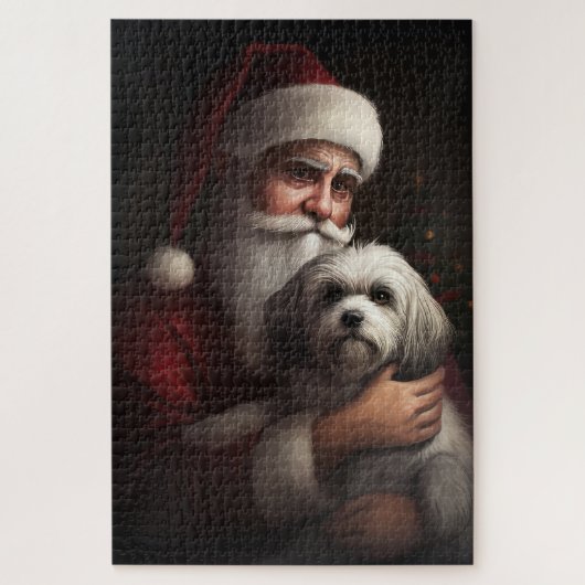 Havanese mit Weihnachtsmann Weihnachten Puzzle (Vertikal)