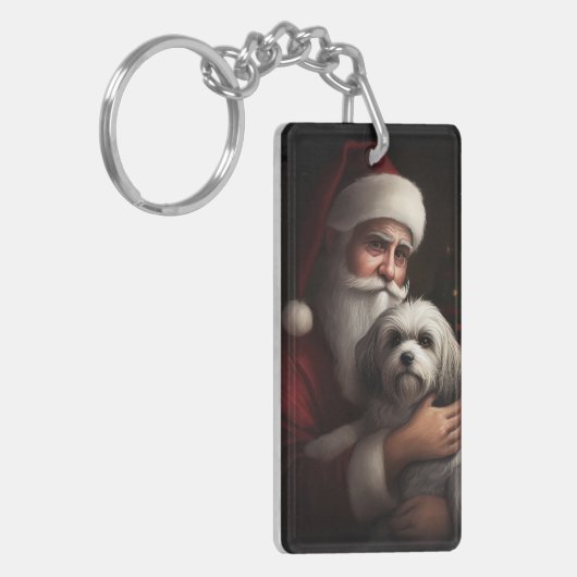 Havanese mit Weihnachtsmann Weihnachten Schlüsselanhänger (Vorderseite links)