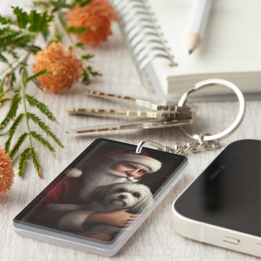 Havanese mit Weihnachtsmann Weihnachten Schlüsselanhänger (Vorderseite rechts)