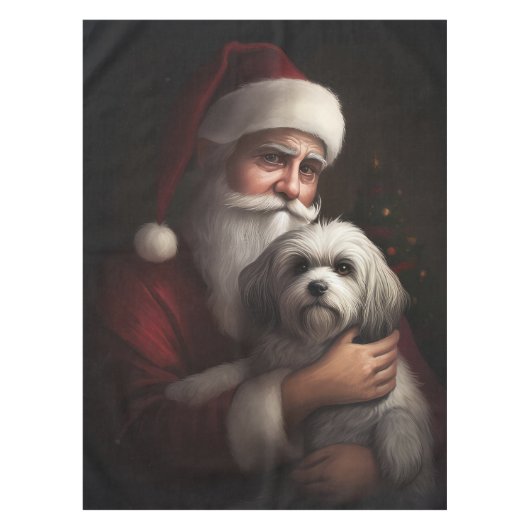 Havanese mit Weihnachtsmann Weihnachten Tischdecke (Vorderseite)