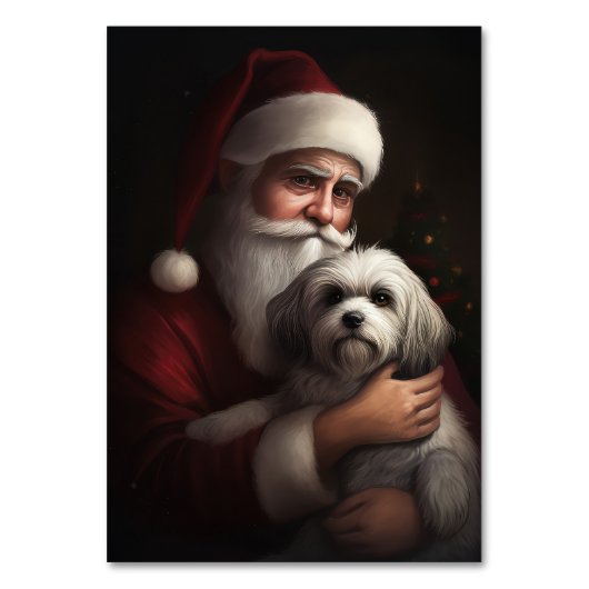 Havanese mit Weihnachtsmann Weihnachten Tischnummer (Vorderseite)