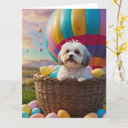 Havanese Ostereier Karte (Gelbe Blume)