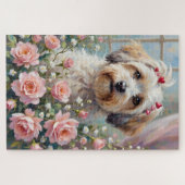 Havanese Peeking from Valentine's Rose Bouquet Puzzle (Horizontal)