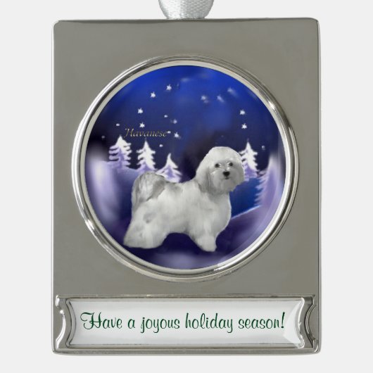 Havanese Personalisierte Weihnachten Banner-Ornament Silber (Vorderseite)
