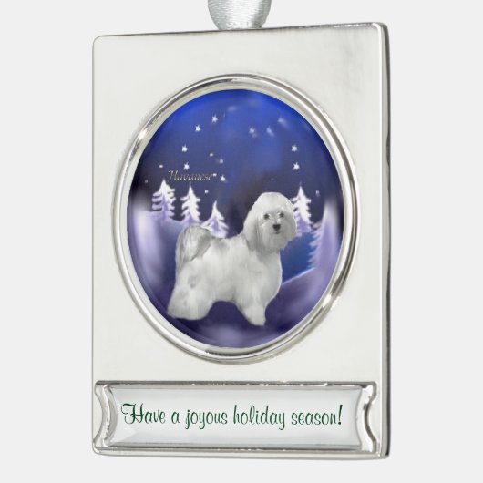Havanese Personalisierte Weihnachten Banner-Ornament Silber (Links)