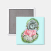 Havanese Pink Coat Art Portrait Magnet (Vorderseite/Rückseite)