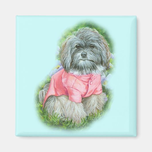 Havanese Pink Coat Art Portrait Magnet (Vorne)