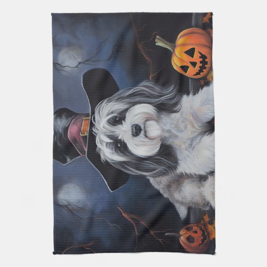 Havanese Pumpkins Halloween Beängstigend Geschirrtuch (Vertikal)
