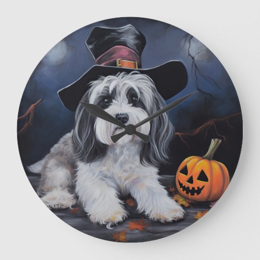 Havanese Pumpkins Halloween Beängstigend Große Wanduhr (Vorderseite)
