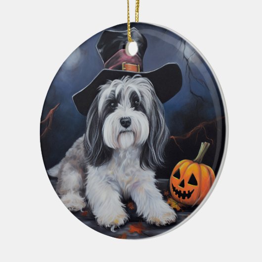 Havanese Pumpkins Halloween Beängstigend Keramik Ornament (Links)