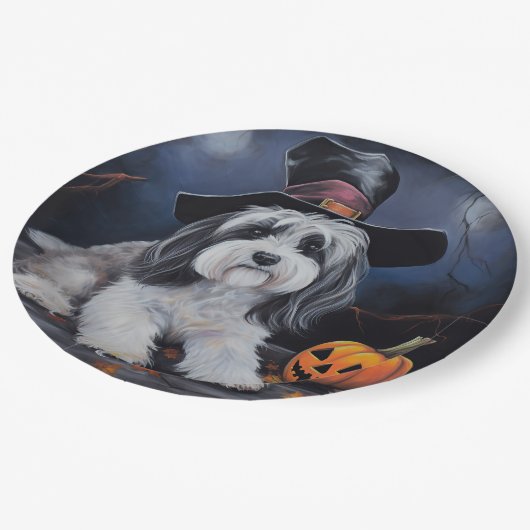 Havanese Pumpkins Halloween Beängstigend Pappteller (Schrägansicht)