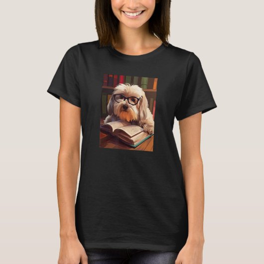 Havanese Reading Funny Dog Book Lover T-Shirt (Vorderseite)