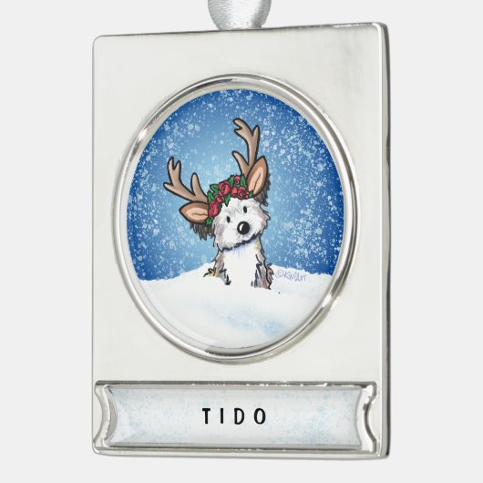 Havanese Rentier Weihnachtsdekoration Banner-Ornament Silber (Links)