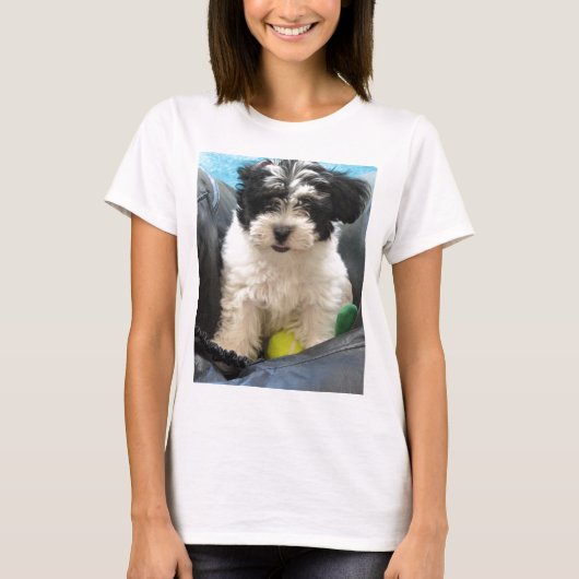 Havanese Rettungs-Welpe Schwarz-weiß T-Shirt (Vorderseite)