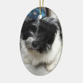 Havanese Rettungs-Welpe Schwarzweiss Keramikornament (Links)