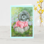 Havanese rosa Coat Art Portrait Karte (Gelbe Blume)