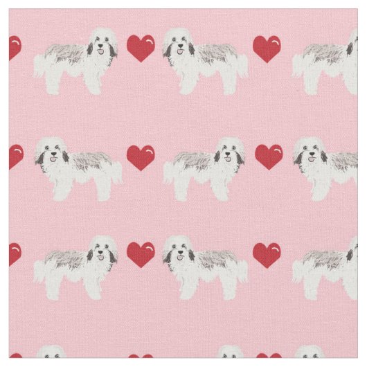 Havanese Rosa Herzen Liebe Hund Stoff (Nahaufnahme)