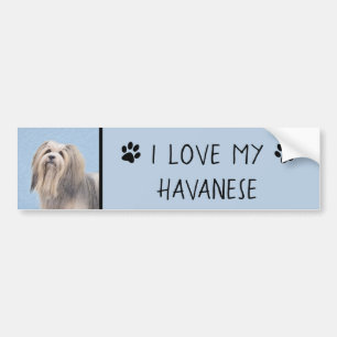 Havanese (Silber) Malerei - Niedliche Original Hun Autoaufkleber