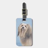 Havanese (Silber) Malerei - Niedliche Original Hun Gepäckanhänger (Vorderseite vertikal)