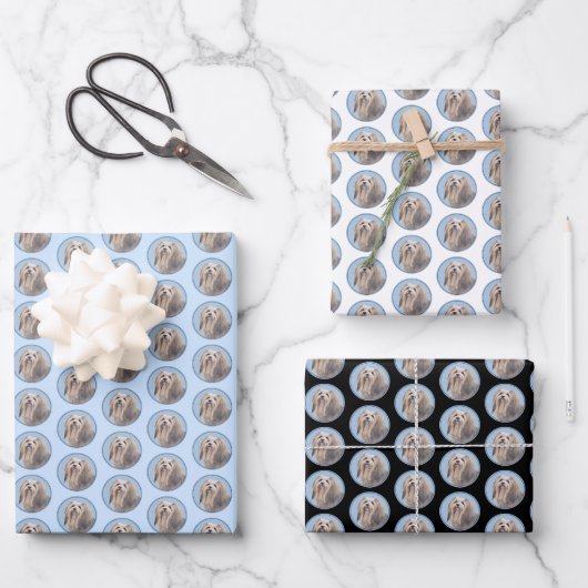 Havanese (Silber) Malerei - Niedliche Original Hun Geschenkpapier Set (Vorderseite)