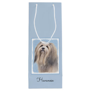 Havanese (Silber) Malerei - Niedliche Original Hun Geschenktüte Für Weinflaschen