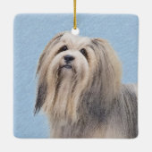 Havanese (Silber) Malerei - Niedliche Original Hun Keramikornament (Rückseite)