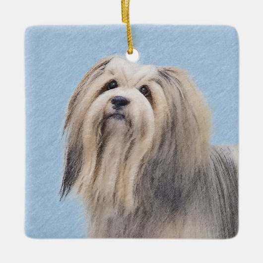 Havanese (Silber) Malerei - Niedliche Original Hun Keramikornament (Vorderseite)