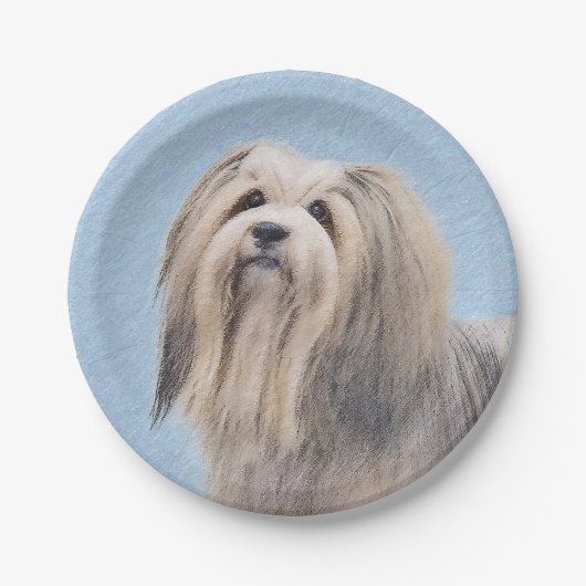 Havanese (Silber) Malerei - Niedliche Original Hun Pappteller (Vorderseite)