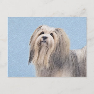 Havanese (Silber) Malerei - Niedliche Original Hun Postkarte