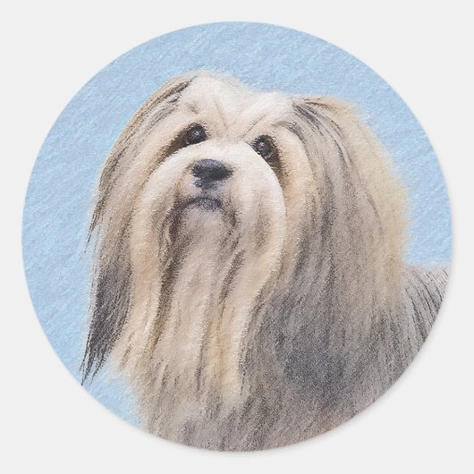 Havanese (Silber) Malerei - Niedliche Original Hun Runder Aufkleber (Vorderseite)