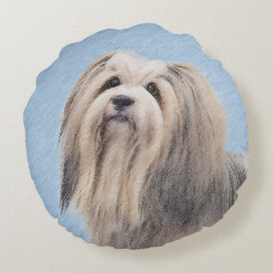 Havanese (Silber) Malerei - Niedliche Original Hun Rundes Kissen