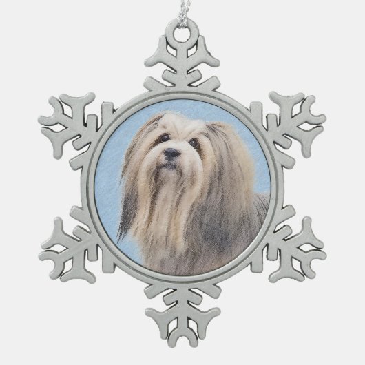 Havanese (Silber) Malerei - Niedliche Original Hun Schneeflocken Zinn-Ornament (Vorderseite)