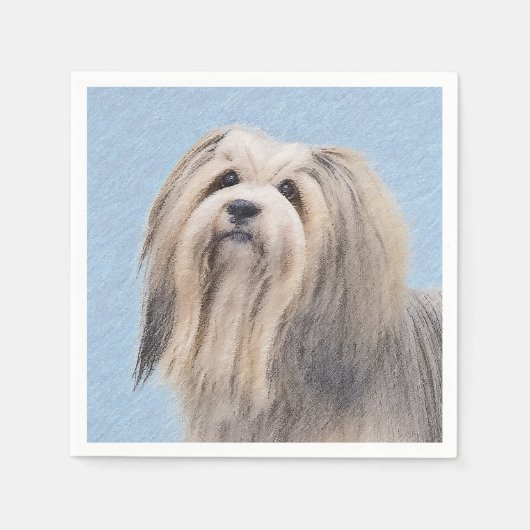Havanese (Silber) Malerei - Niedliche Original Hun Serviette (Vorderseite)