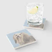 Havanese (Silber) Malerei - Niedliche Original Hun Steinuntersetzer (Seitenansicht)
