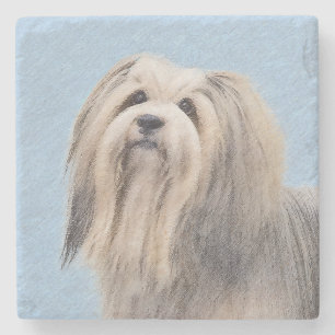 Havanese (Silber) Malerei - Niedliche Original Hun Steinuntersetzer