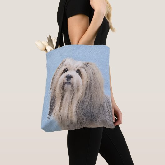 Havanese (Silber) Malerei - Niedliche Original Hun Tasche (Von Nahem)