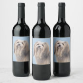 Havanese (Silber) Malerei - Niedliche Original Hun Weinetikett (Flaschen)