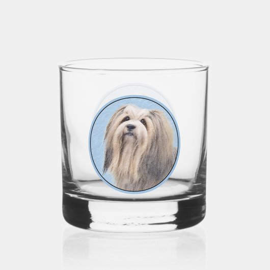 Havanese (Silber) Malerei - Niedliche Original Hun Whiskyglas (Rückseite)