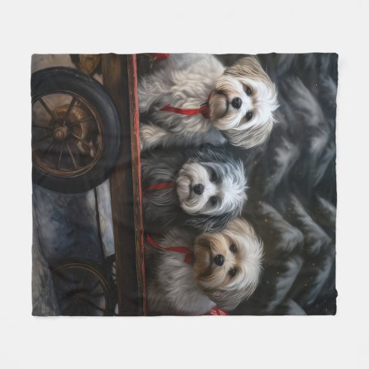 Havanese Snowy Sleigh Weihnachtsdekor Fleecedecke (Vorderseite (Horizontal))
