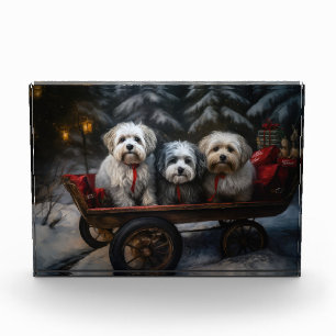 Havanese Snowy Sleigh Weihnachtsdekor Fotoblock