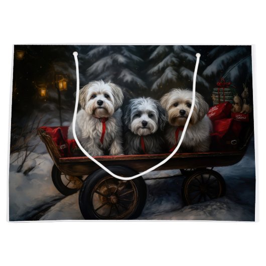 Havanese Snowy Sleigh Weihnachtsdekor Große Geschenktüte (Vorderseite)