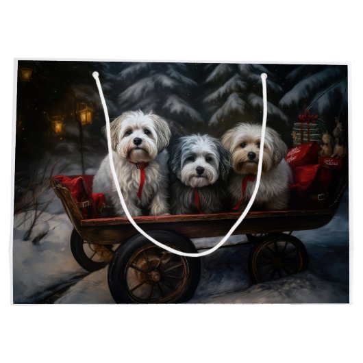 Havanese Snowy Sleigh Weihnachtsdekor Große Geschenktüte (Rückseite)