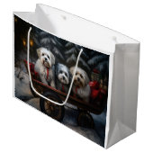 Havanese Snowy Sleigh Weihnachtsdekor Große Geschenktüte (Vorderseite Schrägansicht)
