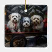 Havanese Snowy Sleigh Weihnachtsdekor Keramikornament (Rückseite)