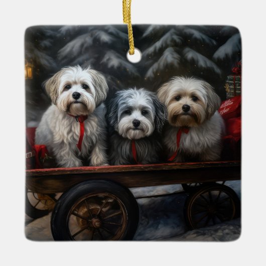 Havanese Snowy Sleigh Weihnachtsdekor Keramikornament (Vorderseite)