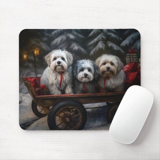 Havanese Snowy Sleigh Weihnachtsdekor Mousepad (Mit Mouse)