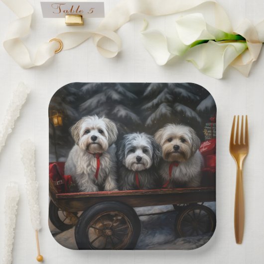 Havanese Snowy Sleigh Weihnachtsdekor Pappteller (Hochzeit)