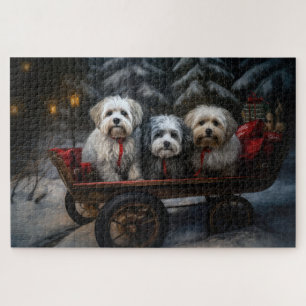 Havanese Snowy Sleigh Weihnachtsdekor Puzzle