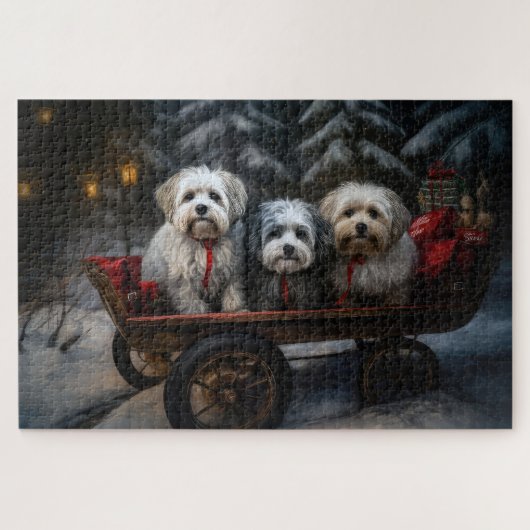 Havanese Snowy Sleigh Weihnachtsdekor Puzzle (Horizontal)